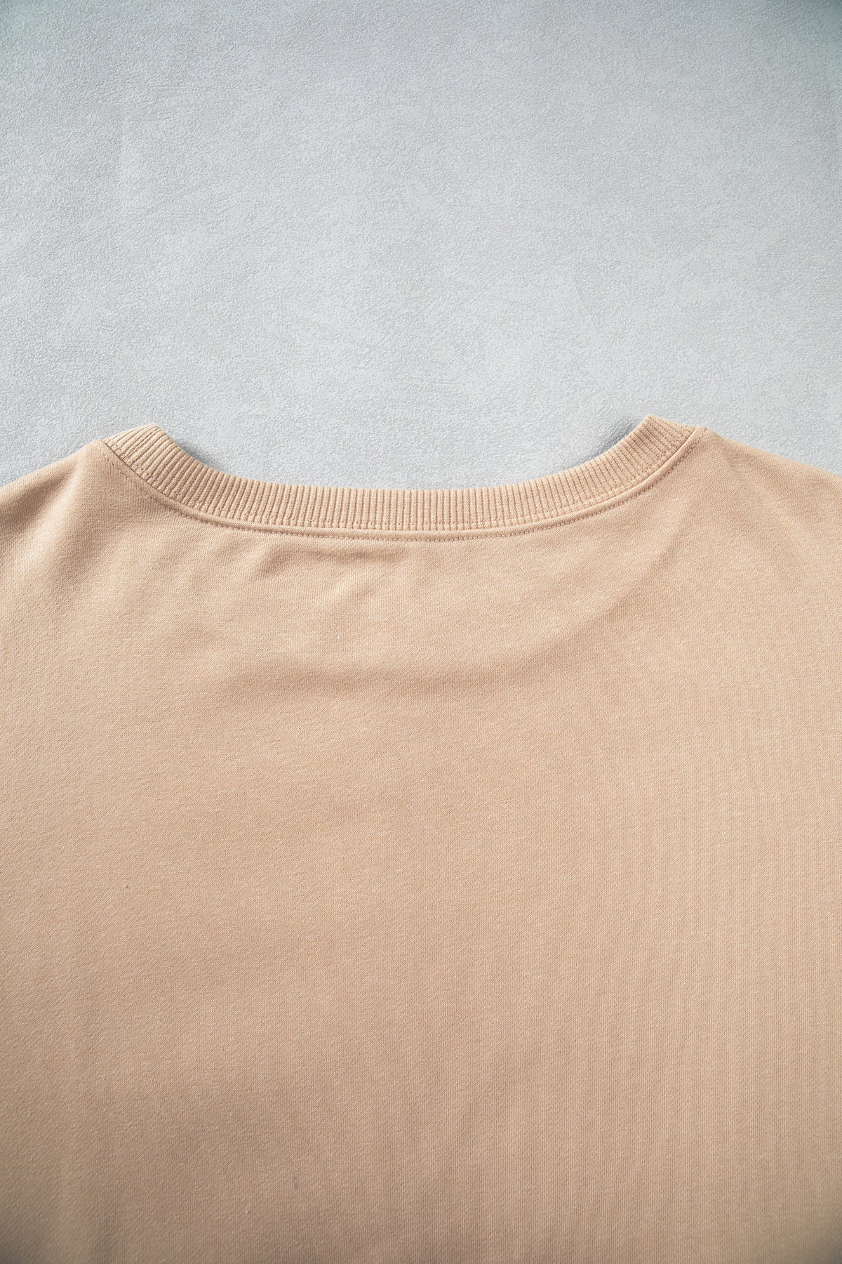 Parchment Solid Color Raw Seam Lace Detail Loose Casual Sweatshirt