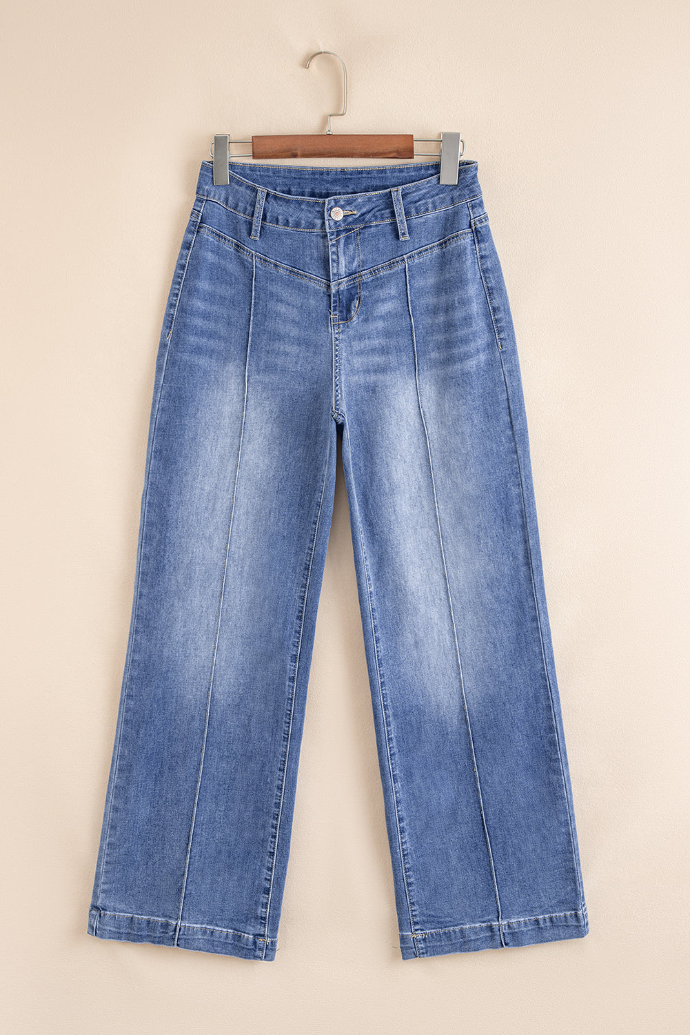 Beau Blue Tailored Center Seam Detail Straight Loose High Rise Jeans