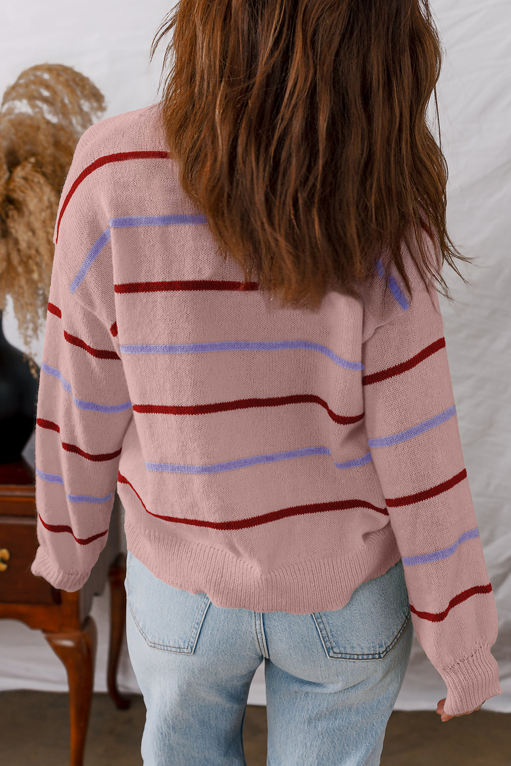 Multicolour Ribbed Edge Drop Shoulder Sweater