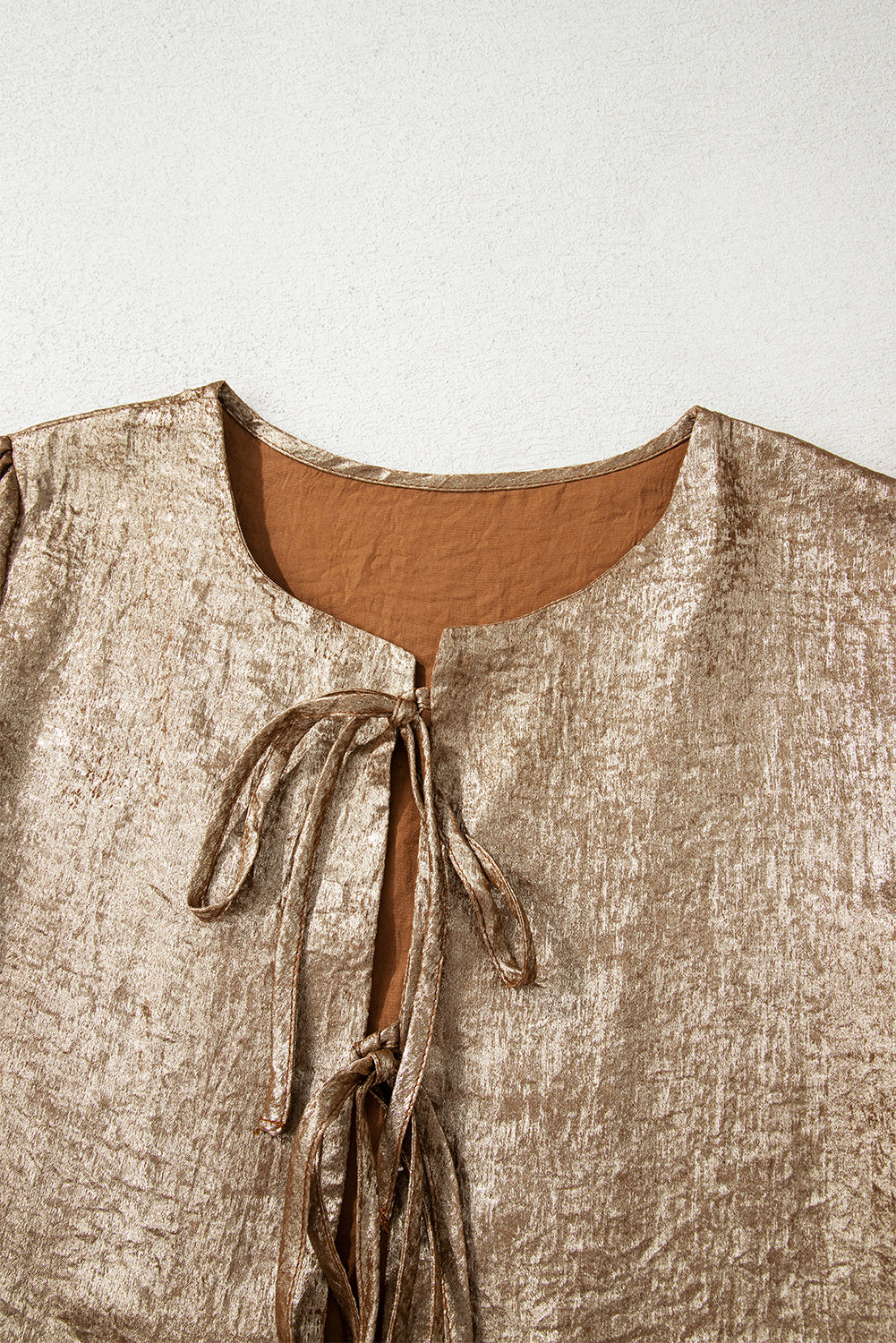 Gold Metallic Tied Front Babydoll Blouse