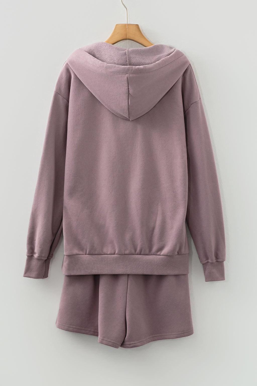 Valerian Button Drawstring Hooded Pullover and Casual Short Set