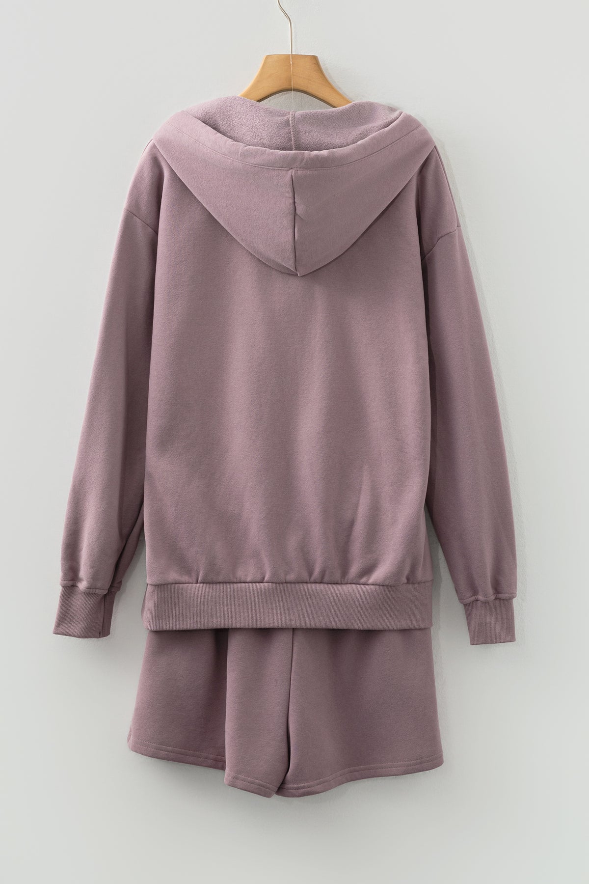 Valerian Button Drawstring Hooded Pullover and Casual Short Set