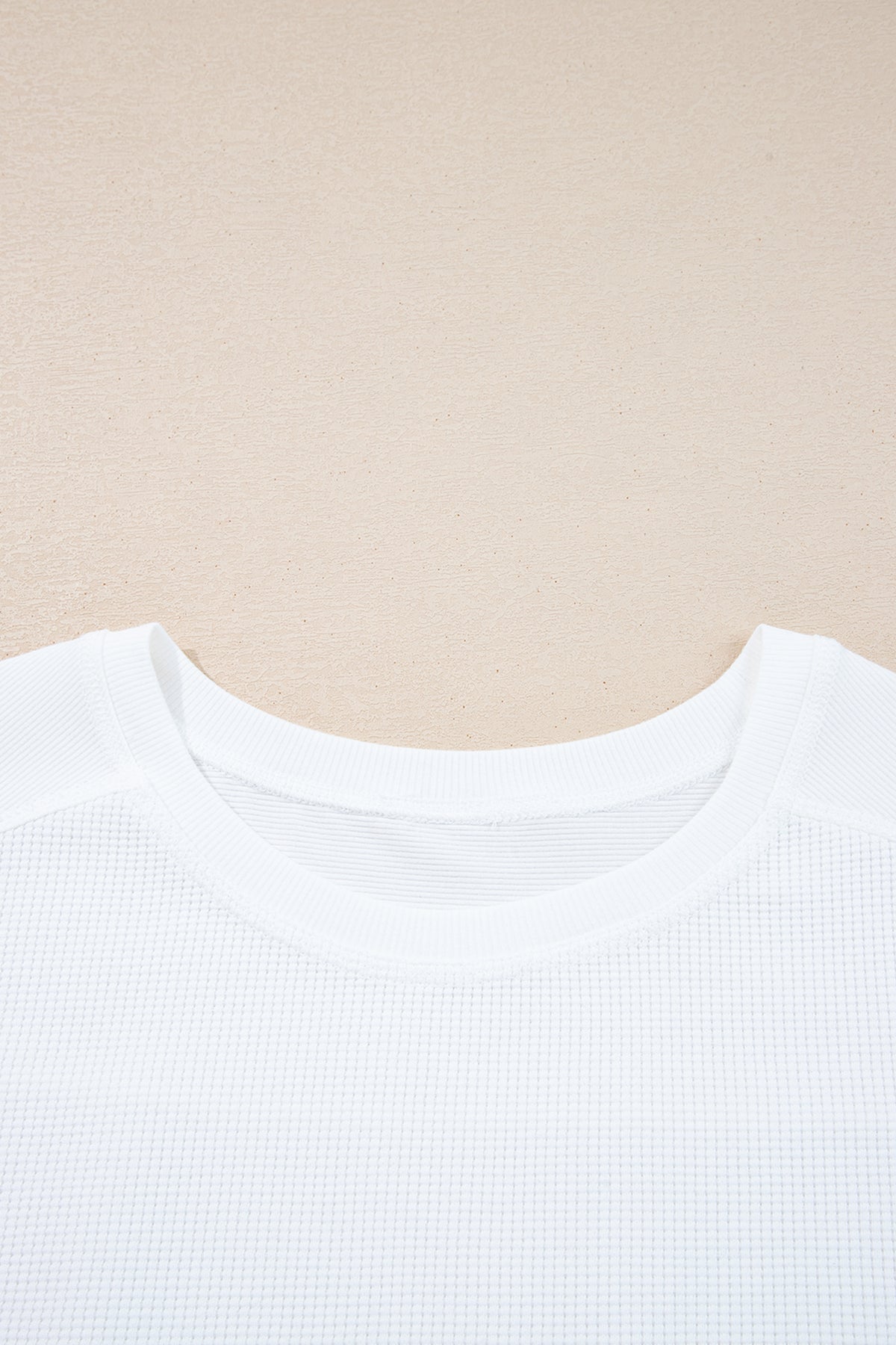 White Solid Color Waffle Ribbed Patchwork Dolman Sleeve Oversize Knit Top