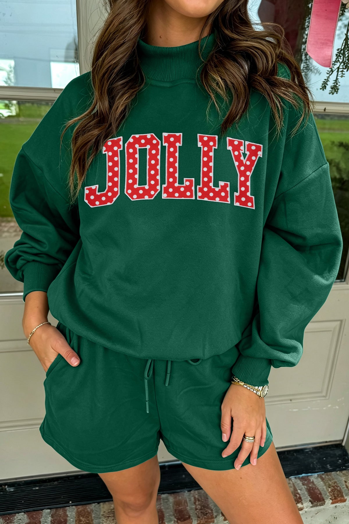 Coffee Christian Slogan Print Mock Neck Pullover and Shorts Set