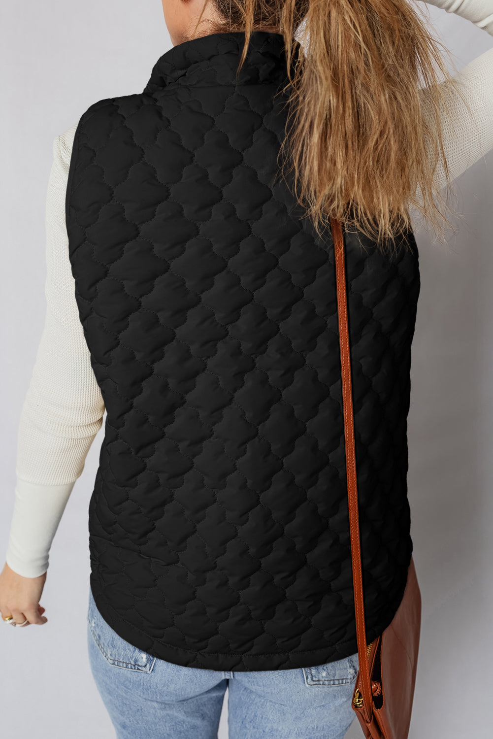 Wild Ginger Flower Shape Quilted Snap Button Zip Up Winter Vest