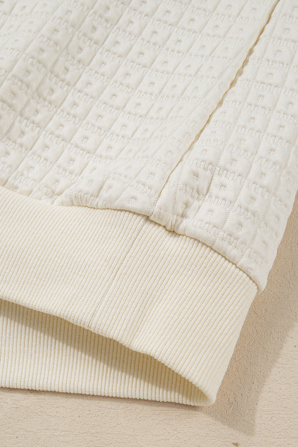 Beige Pineapple Textured Half Button Collared Sweatshirt