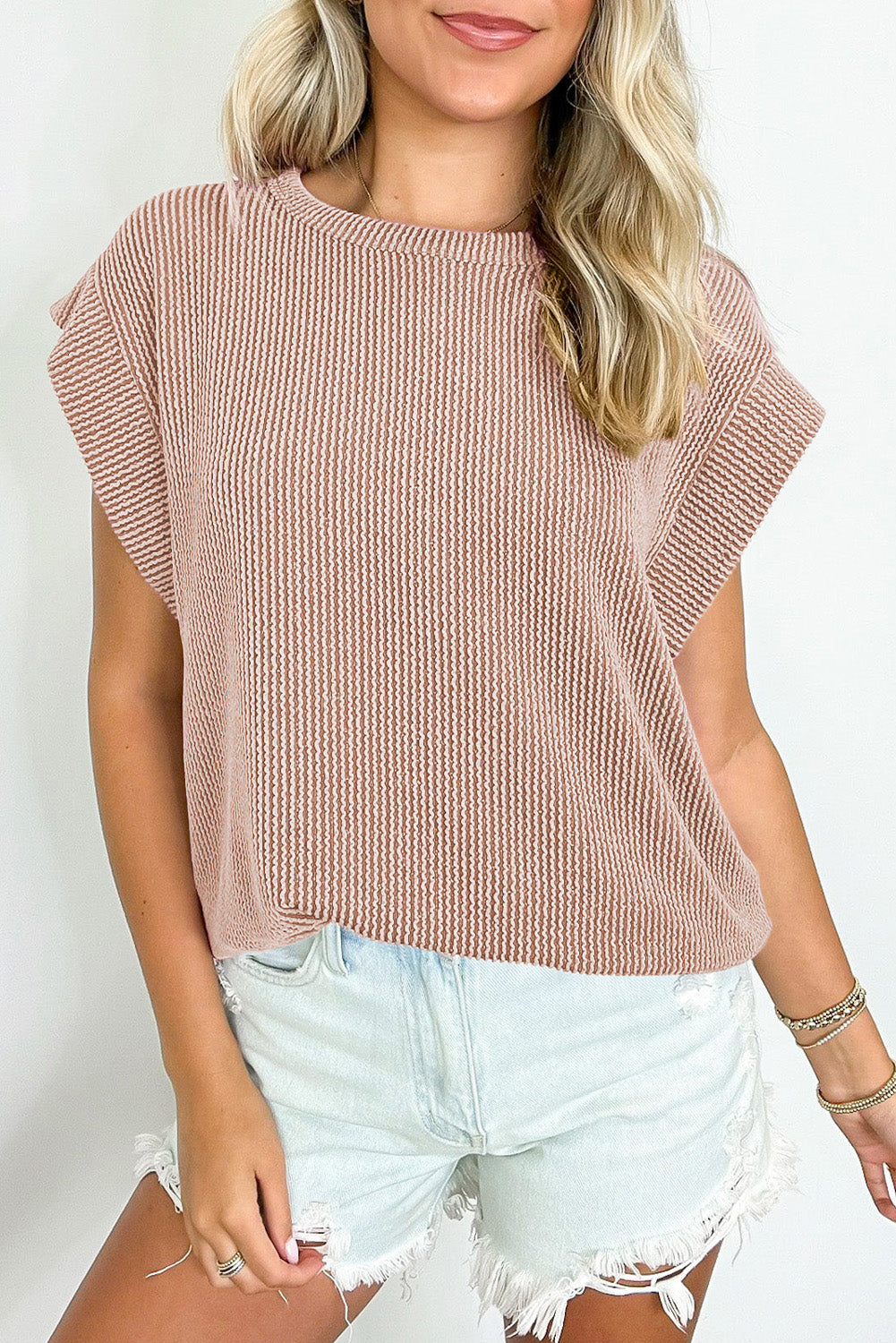 Dark Khaki Twisted Rib Wide Sleeve Crew Neck T Shirt