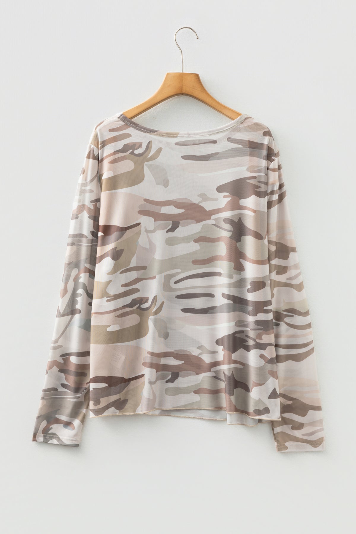 Green Plus Size Western Camo Print Mesh Long Sleeve Top