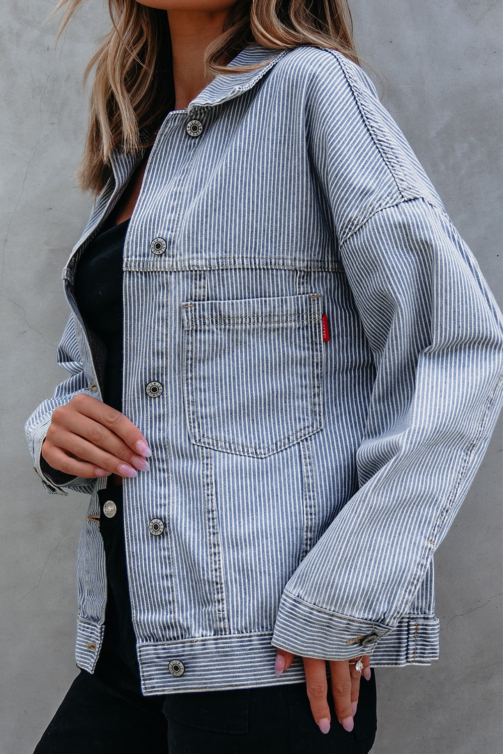 Black Washed Oversize Pocketed Denim Jacket