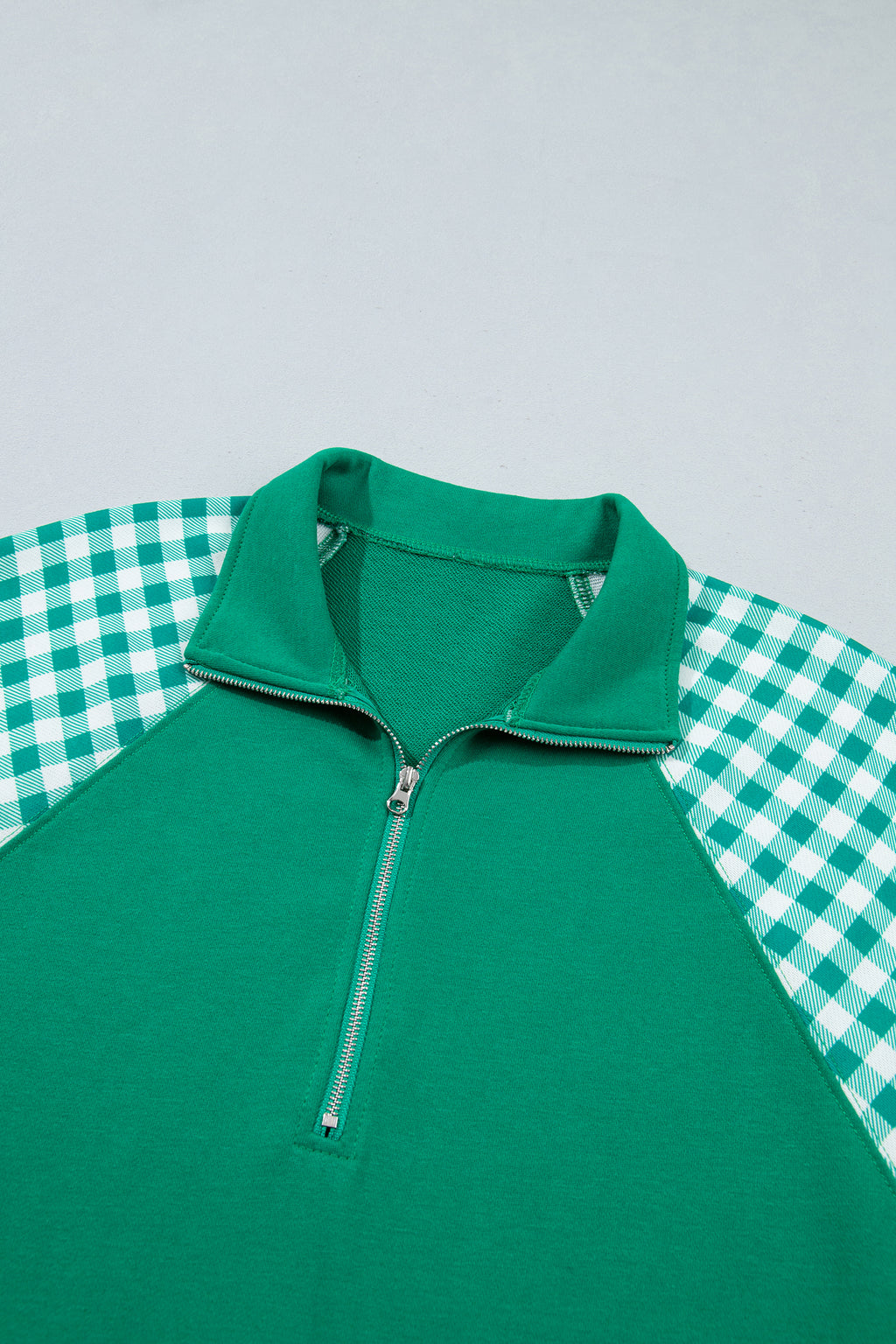 Racing Red Patchwork Plaid Pocket Quarter Zip Sweatshirt