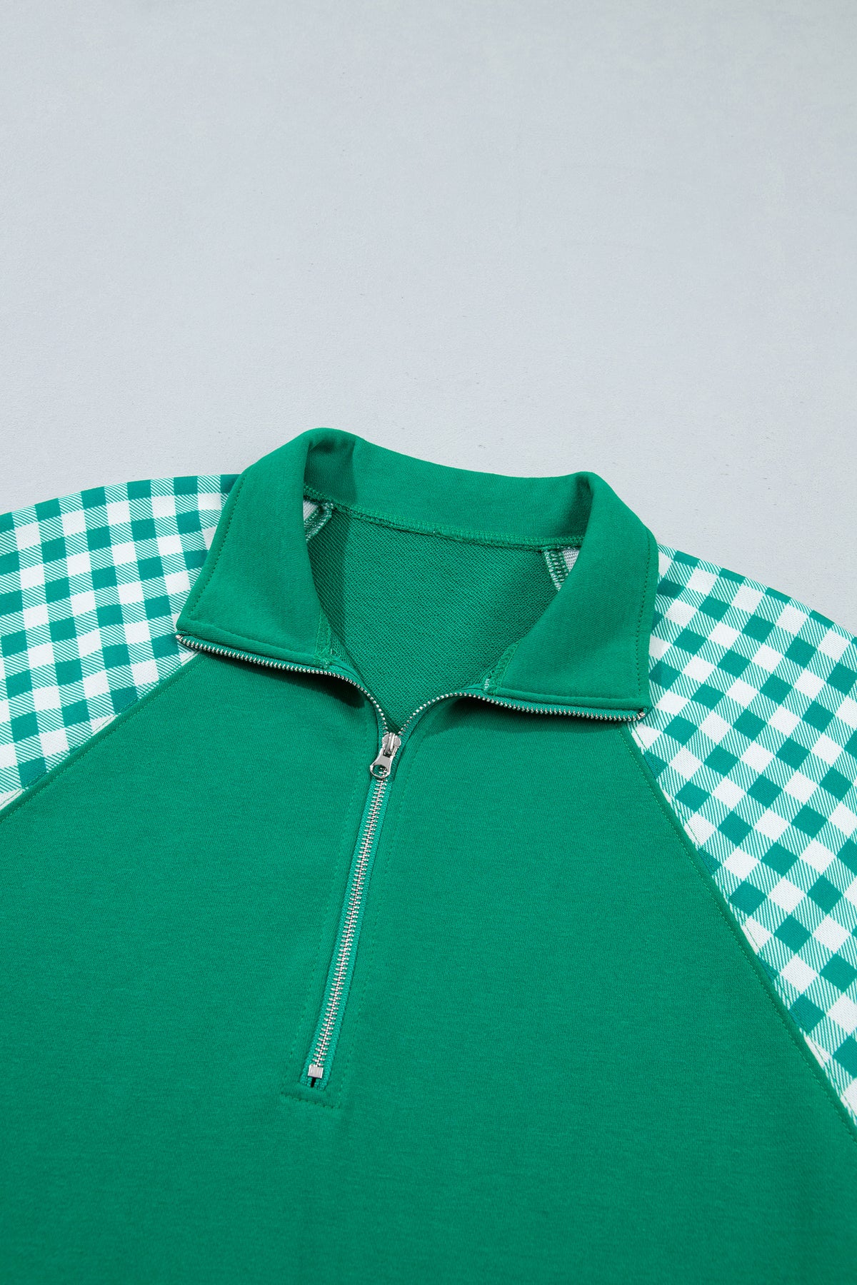 Racing Red Patchwork Plaid Pocket Quarter Zip Sweatshirt