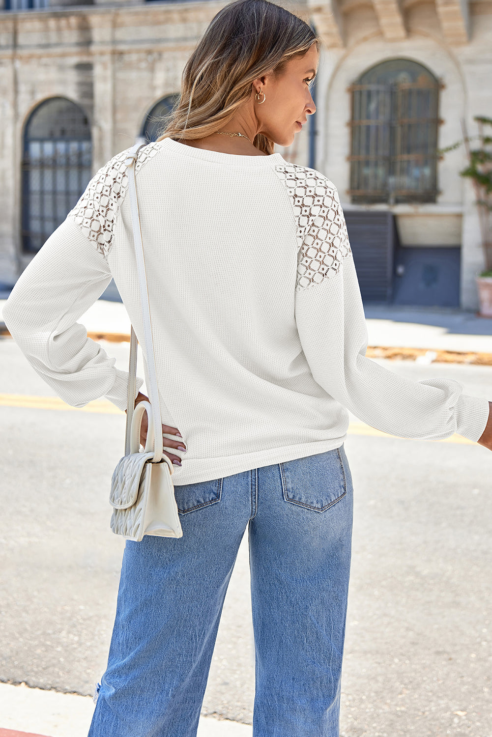 Chestnut Lace Long Sleeve Textured Pullover