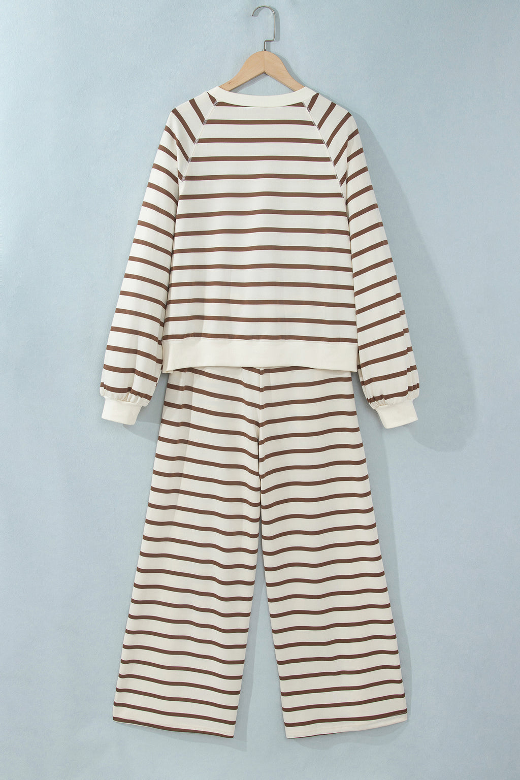 Beige Stripe Relaxed Long Sleeve Top Color Block Detail Drawstring Pant Set