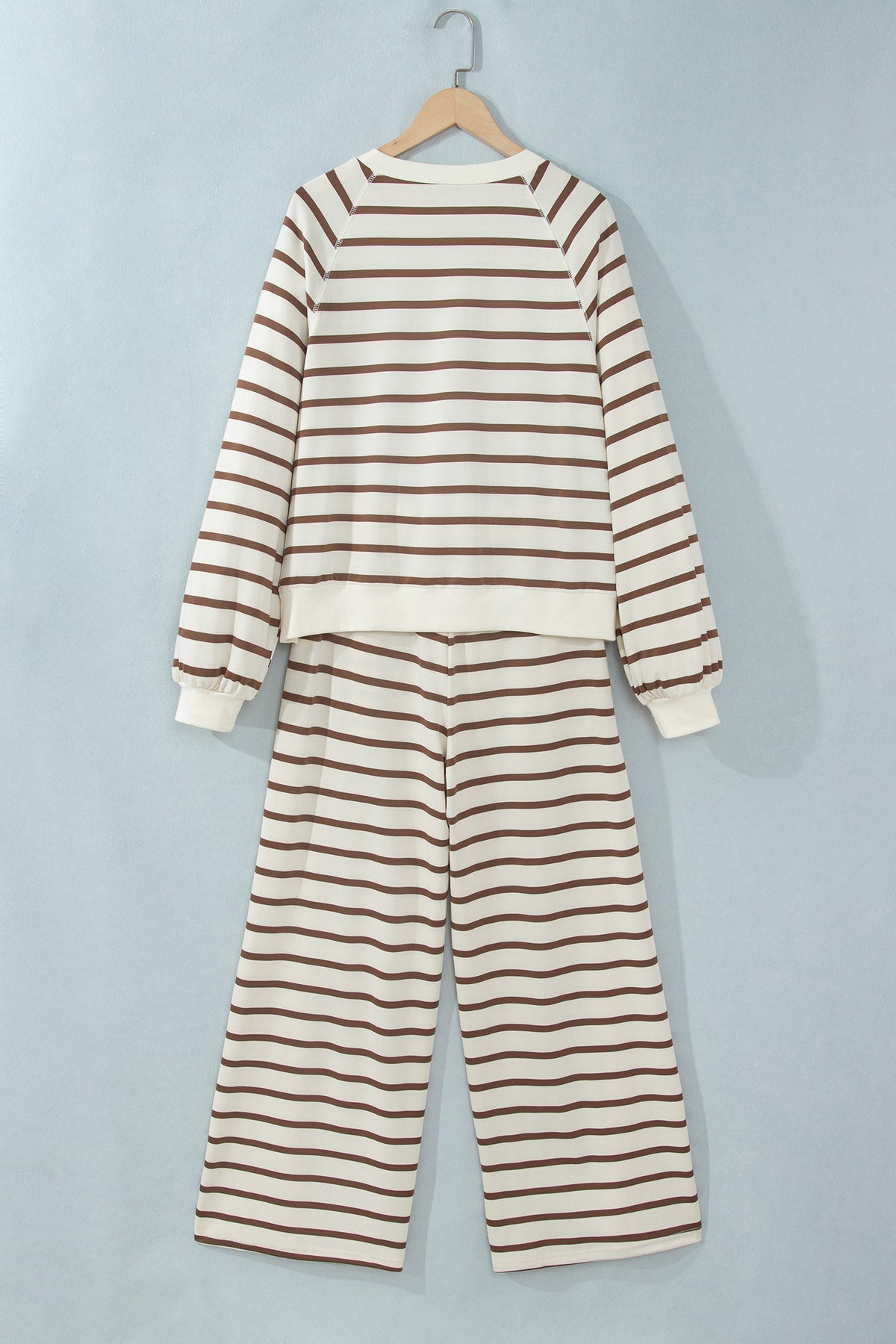 Beige Stripe Relaxed Long Sleeve Top Color Block Detail Drawstring Pant Set
