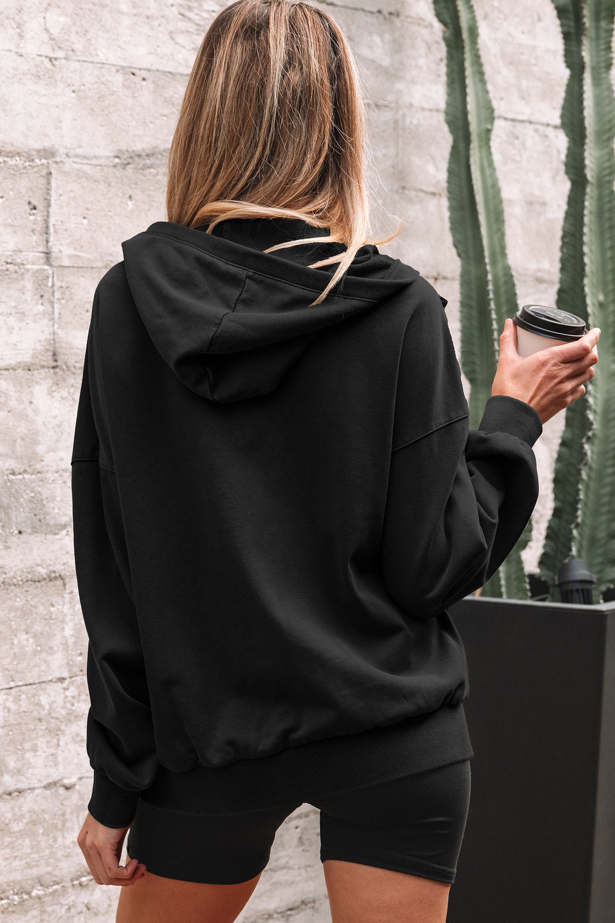 Wild Ginger Half Zip Kangaroo Pocket Mineral Wash Baggy Hoodie