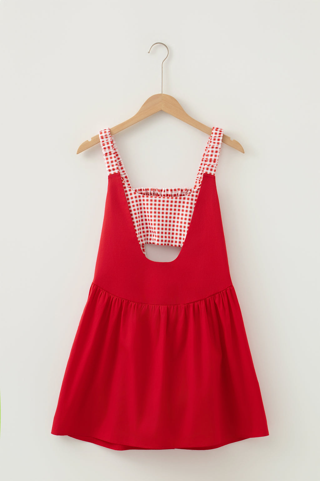 White Faux Two Piece Gingham Contrast Patchwork Loose Mini Dress