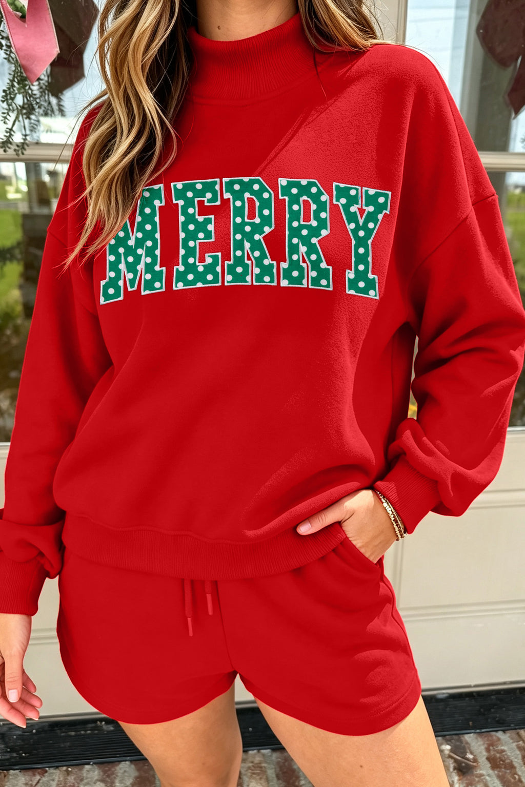 Coffee Christian Slogan Print Mock Neck Pullover and Shorts Set