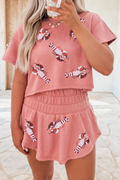 Blossom Sequin Crawfish Graphic Cropped Tee High Waist Skort 2pcs Outfit