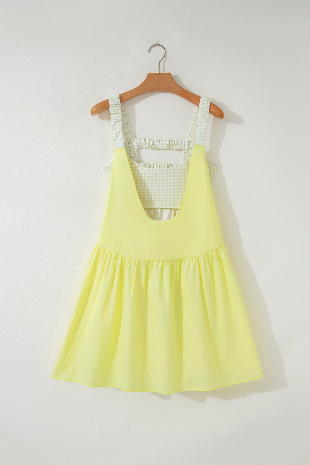 White Faux Two Piece Gingham Contrast Patchwork Loose Mini Dress