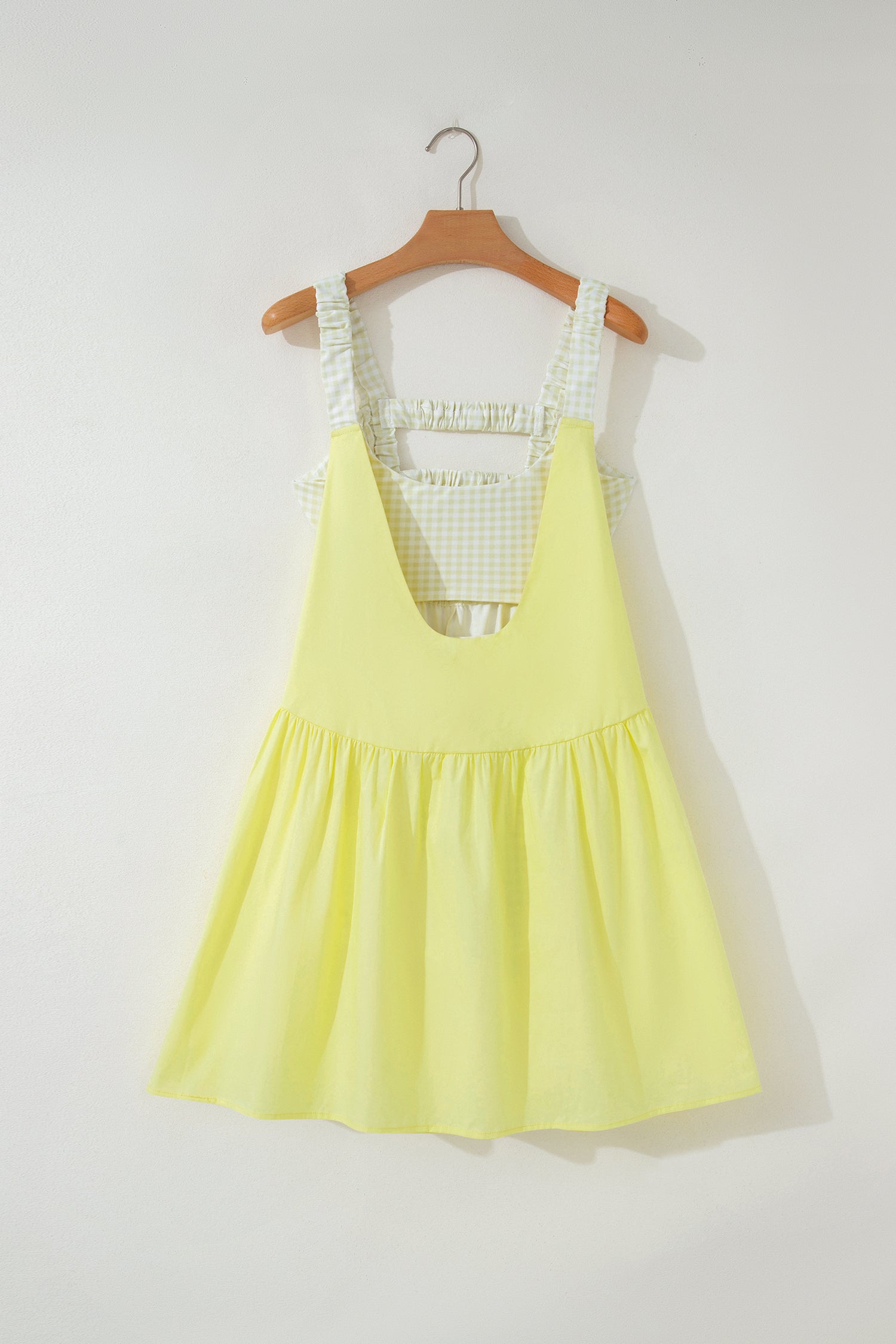 White Faux Two Piece Gingham Contrast Patchwork Loose Mini Dress