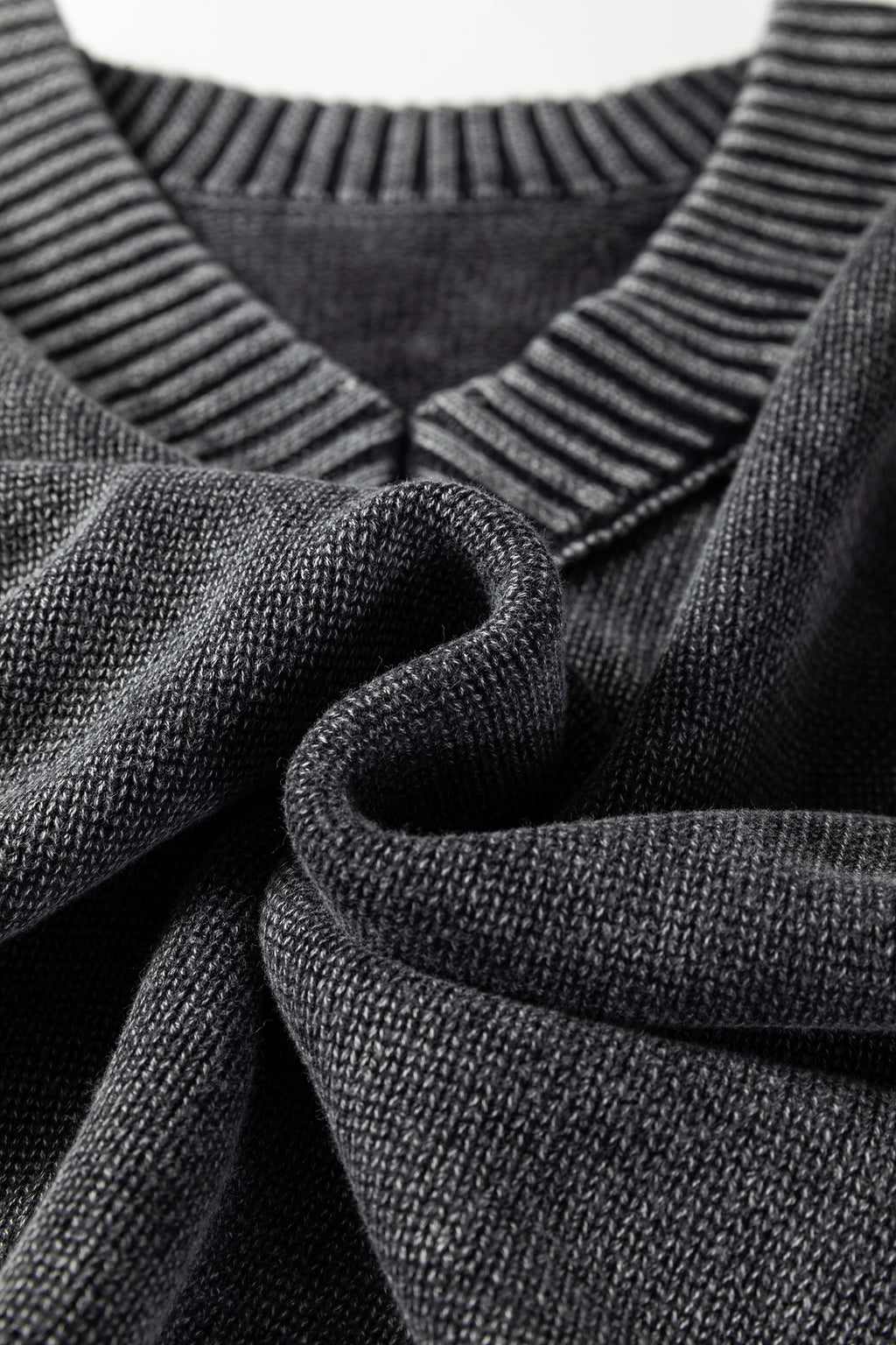 Black Mineral Wash V Neck Knit Exposed Seam Drop Shoulder Loose Sweater