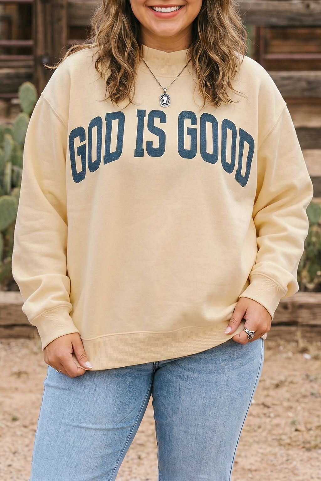 Light Grey Jesus Slogan Stand Neck Long Sleeve Oversized Tunic Plus Size Sweatshirt