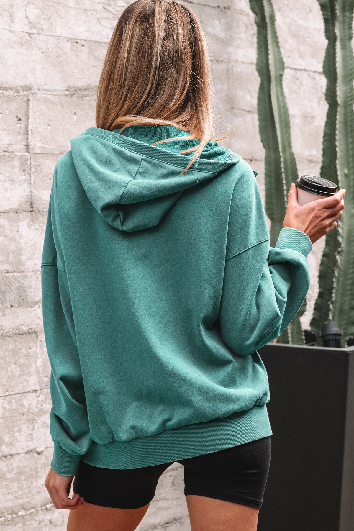 Wild Ginger Half Zip Kangaroo Pocket Mineral Wash Baggy Hoodie