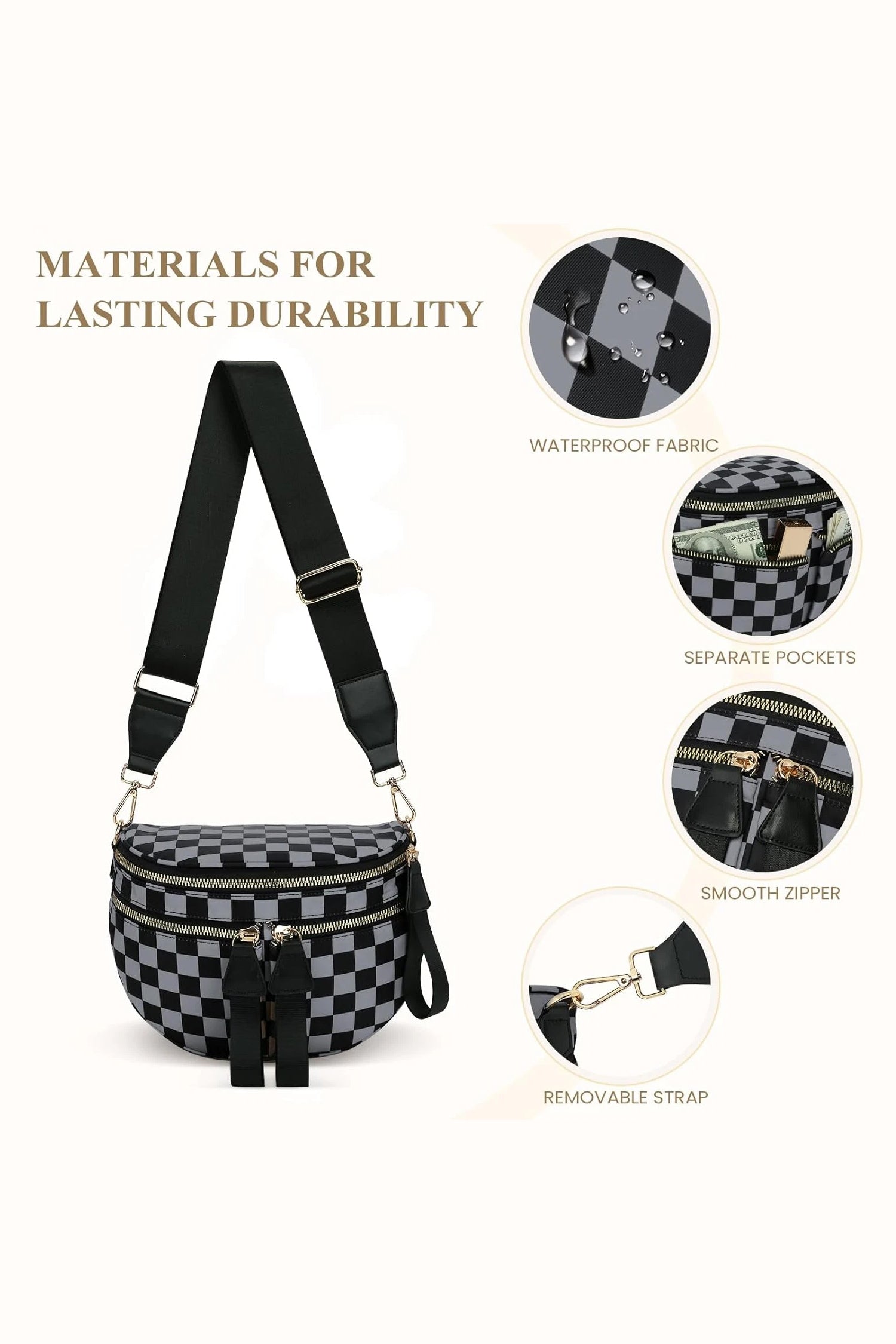 Dirty blue Canvas Checkerboard Pattern 27cm Compact Crossbody Bag