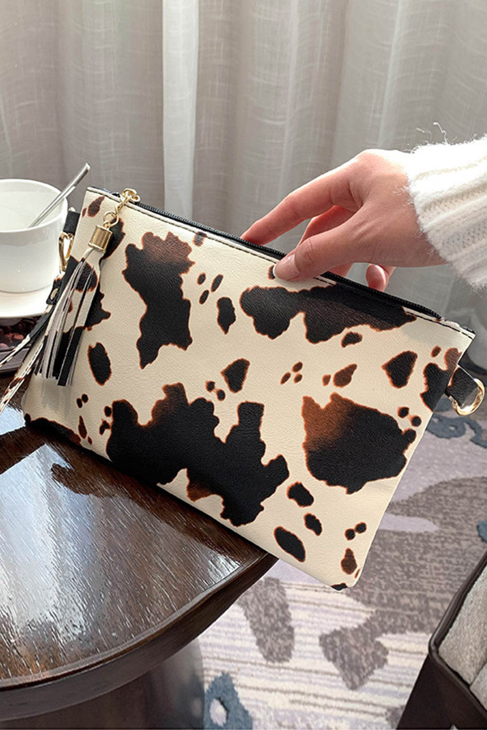 Chestnut Leopard/Cow Print Wrist Strap Zipped Wallet