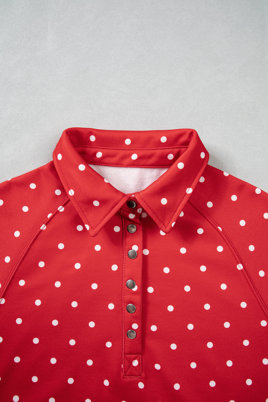 Pink Polka Dot Print Metal Button Collar Casual Pullover Sweatshirt