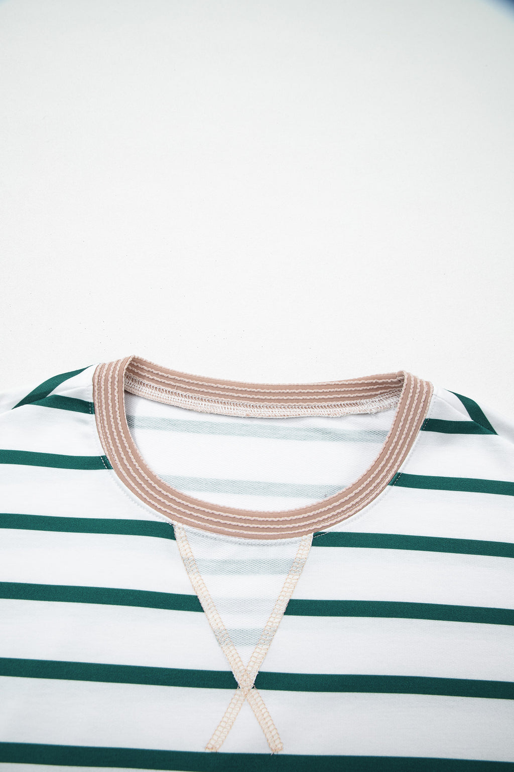 White Stripe Twisted Ribbed Patchwork Drop Shoulder Round Neck Sweatshirt