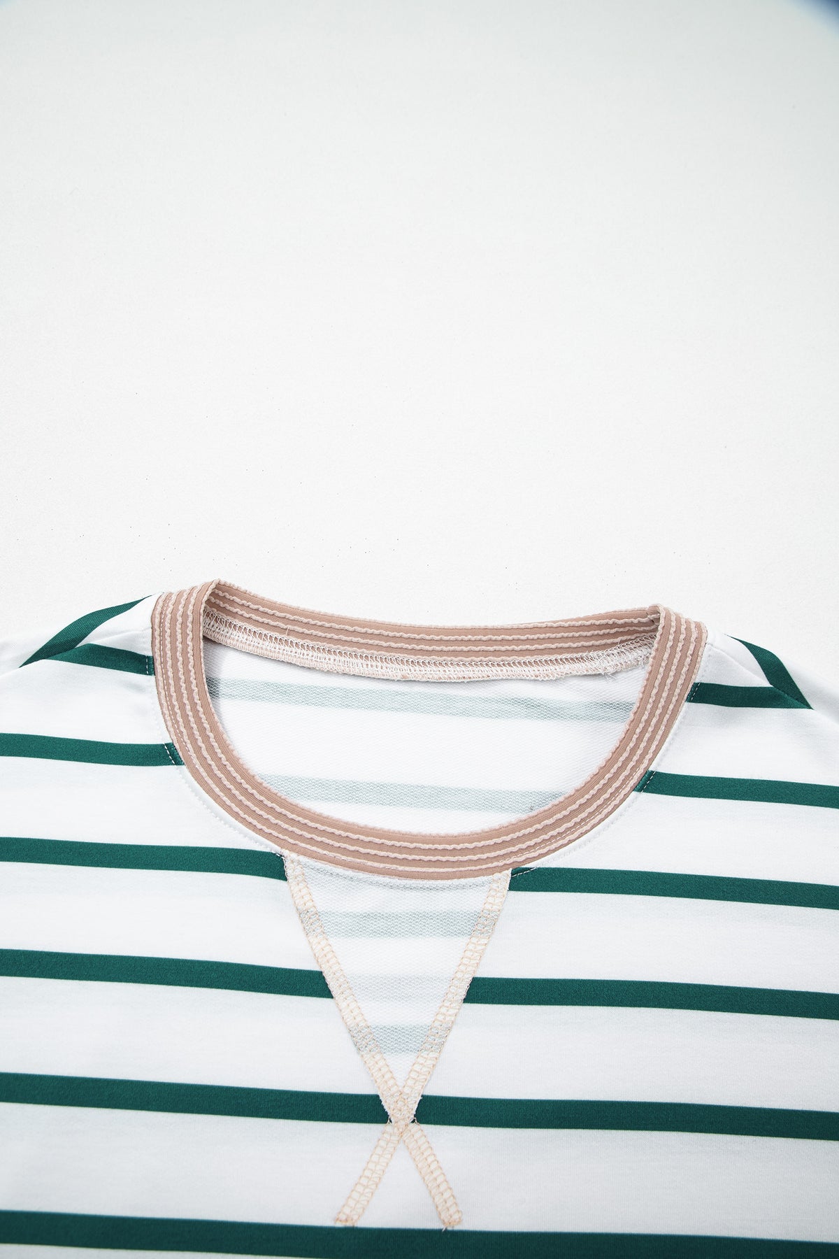 White Stripe Twisted Ribbed Patchwork Drop Shoulder Round Neck Sweatshirt