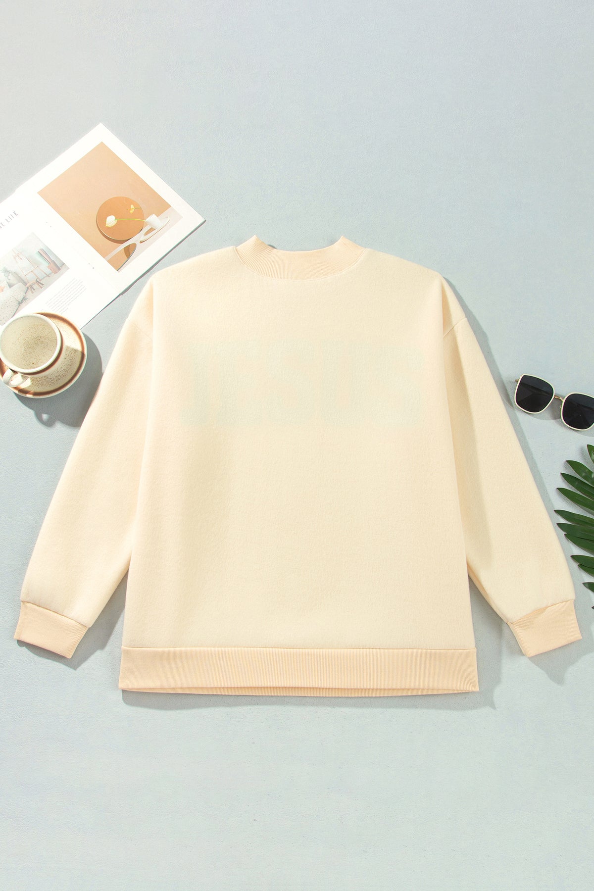 Light Grey Jesus Slogan Stand Neck Long Sleeve Oversized Tunic Plus Size Sweatshirt