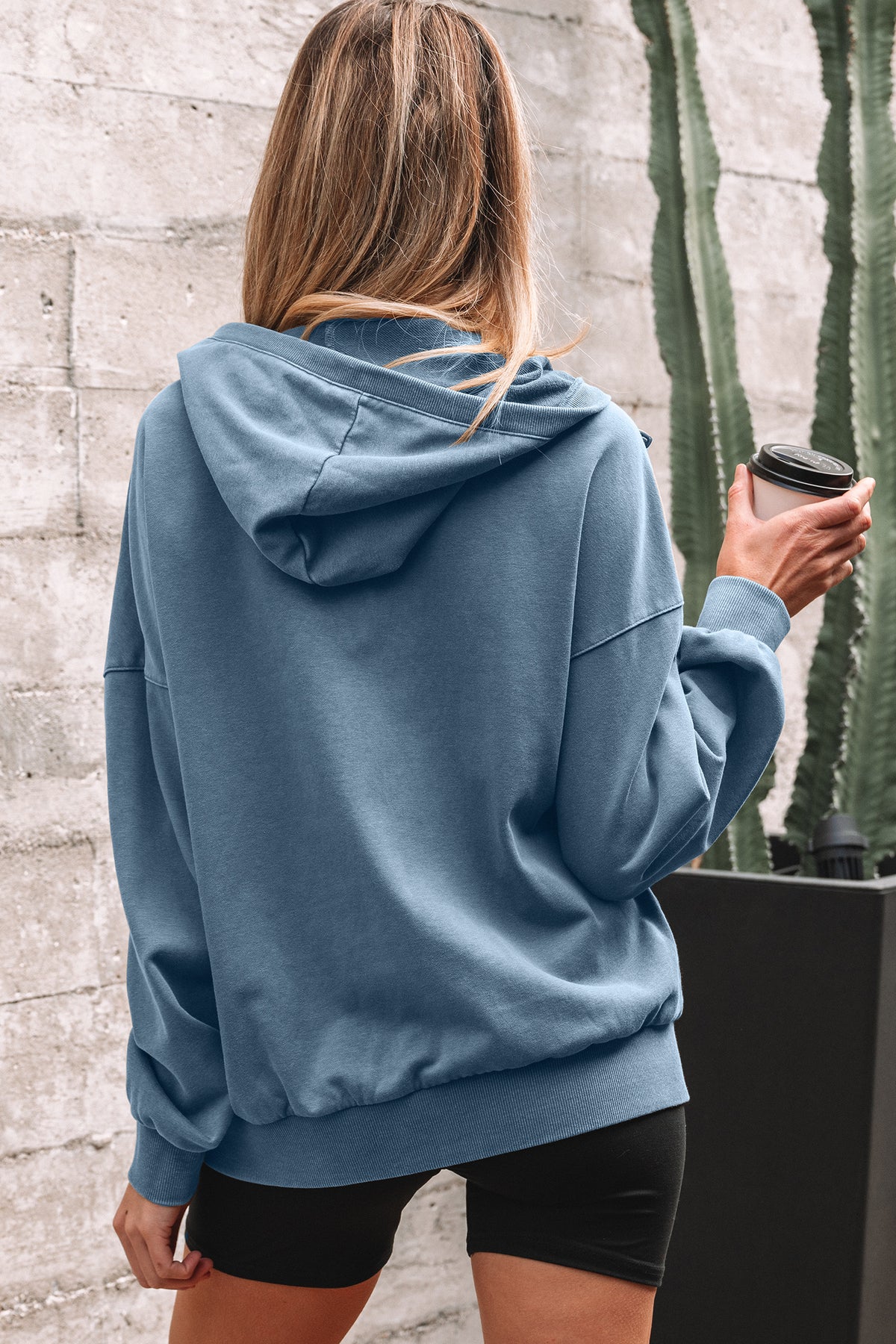 Wild Ginger Half Zip Kangaroo Pocket Mineral Wash Baggy Hoodie