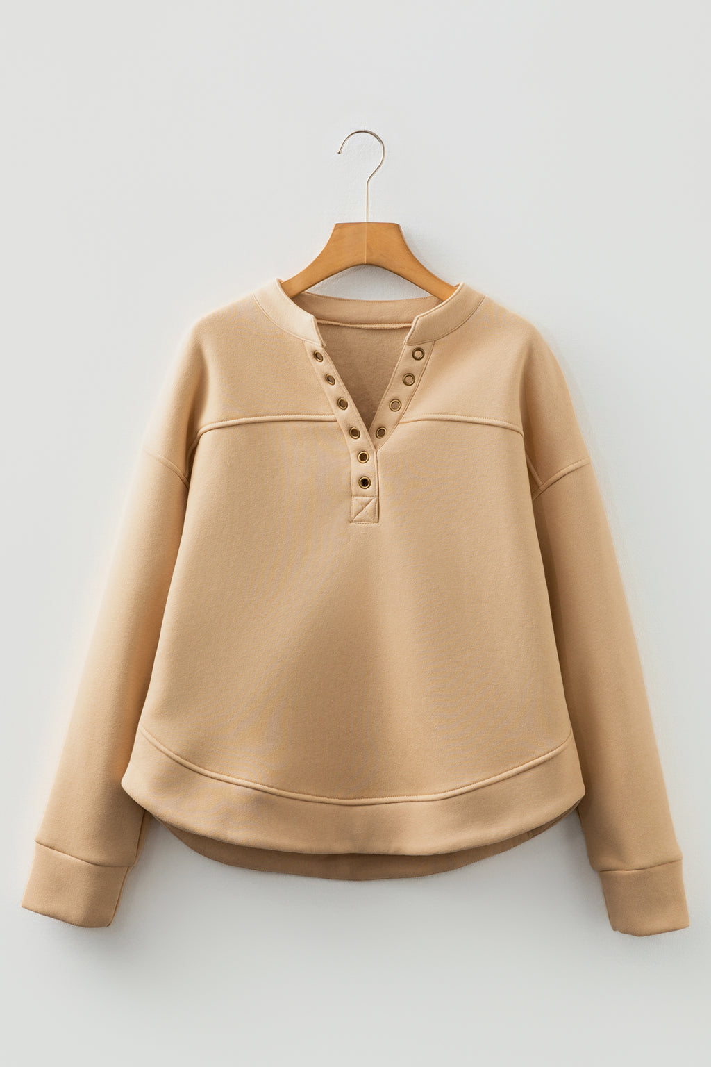 Light French Beige Grommet Detail V Neck Sweatshirt