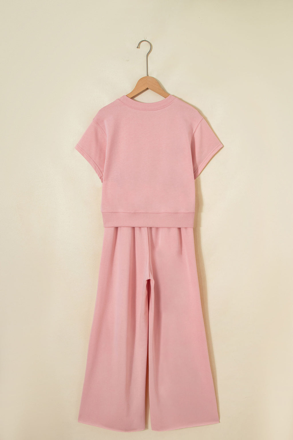 Clearly Aqua Solid Color Loose Tee Drawstring Wide Leg Pants 2pcs Outfit