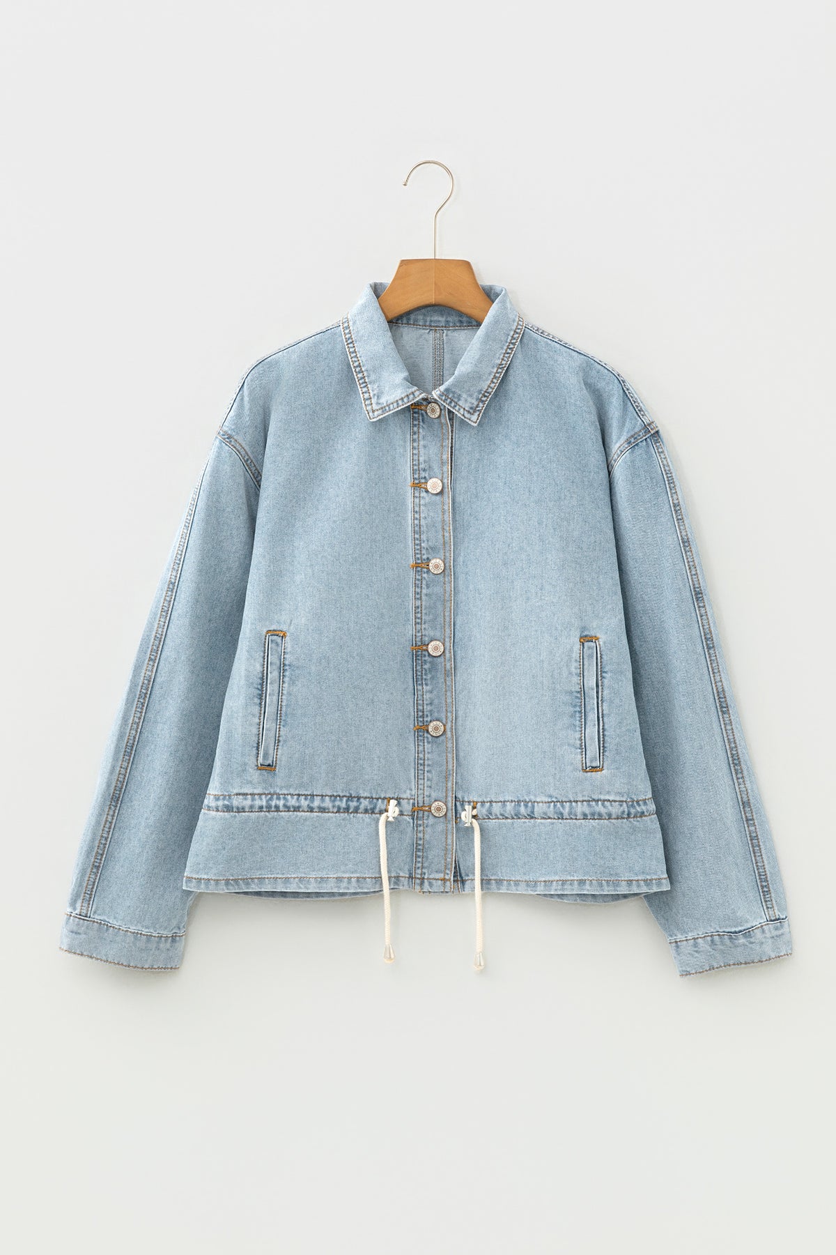 Beau Blue Draw-cord Hem Light Wash Denim Jacket