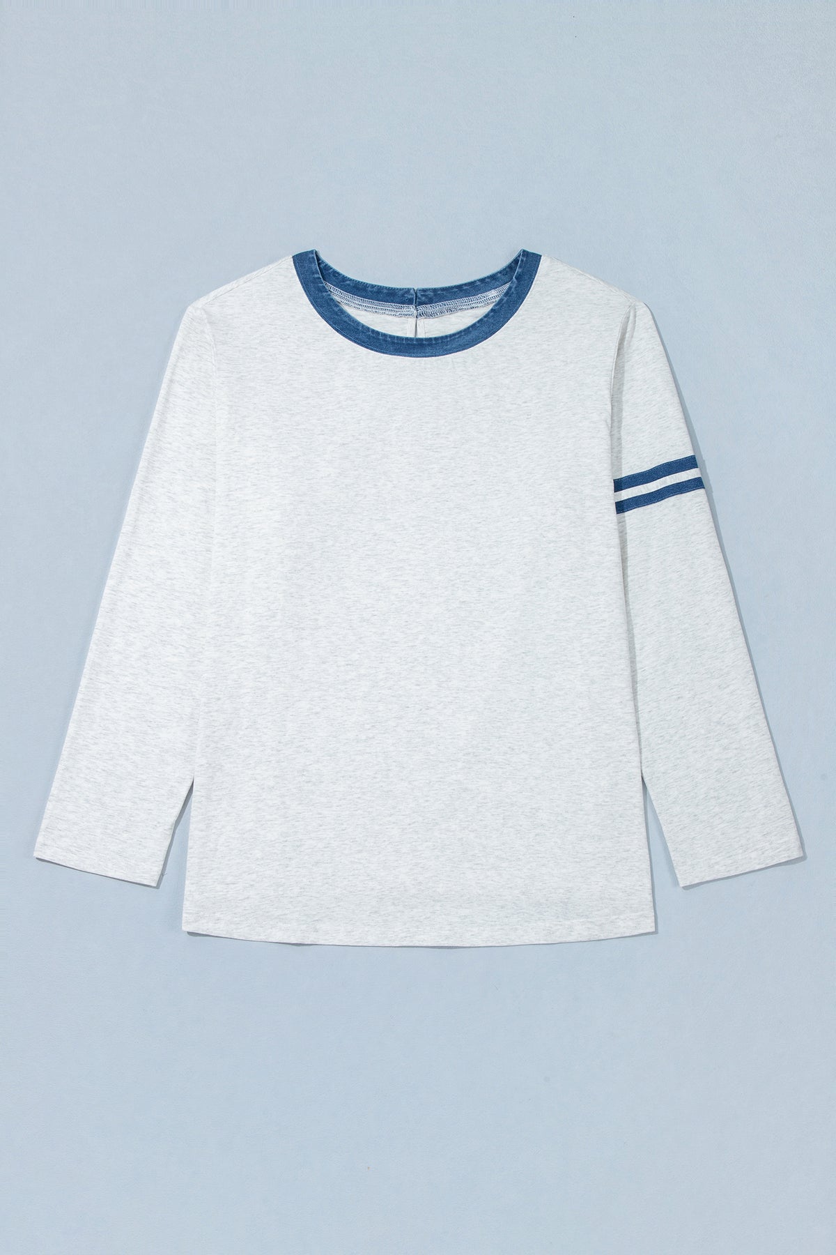 Gray Plus Size Colorblock Detail Round Neck Long Sleeve Top