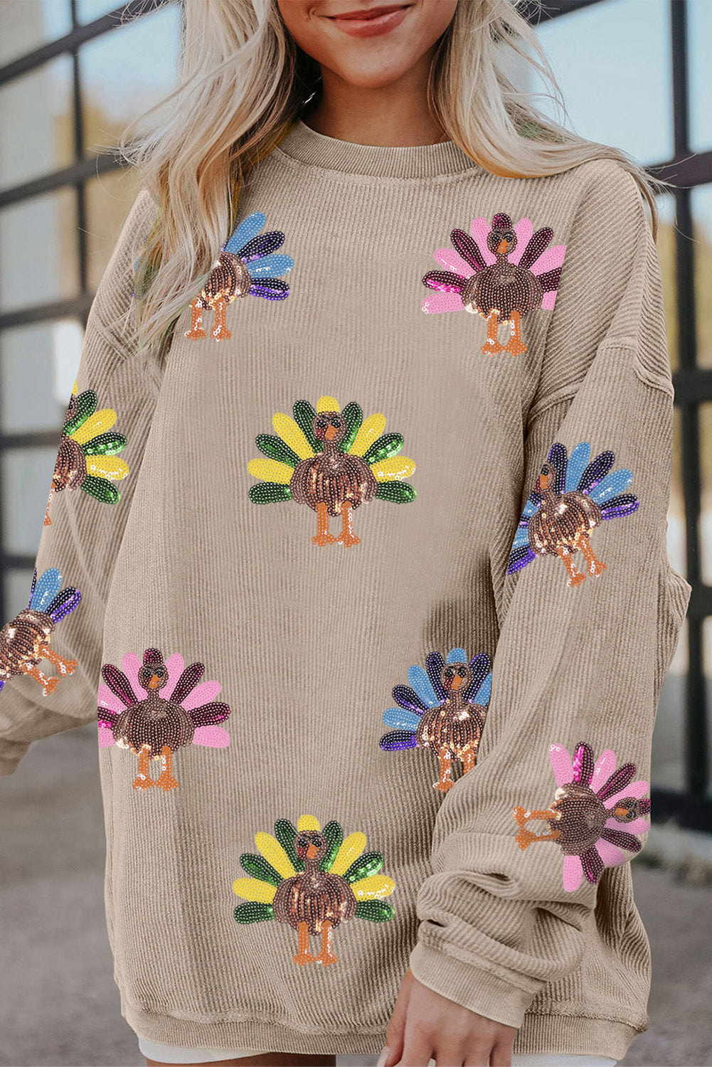Racing Red Turkey Graphic Corded Baggy Sweatshirt