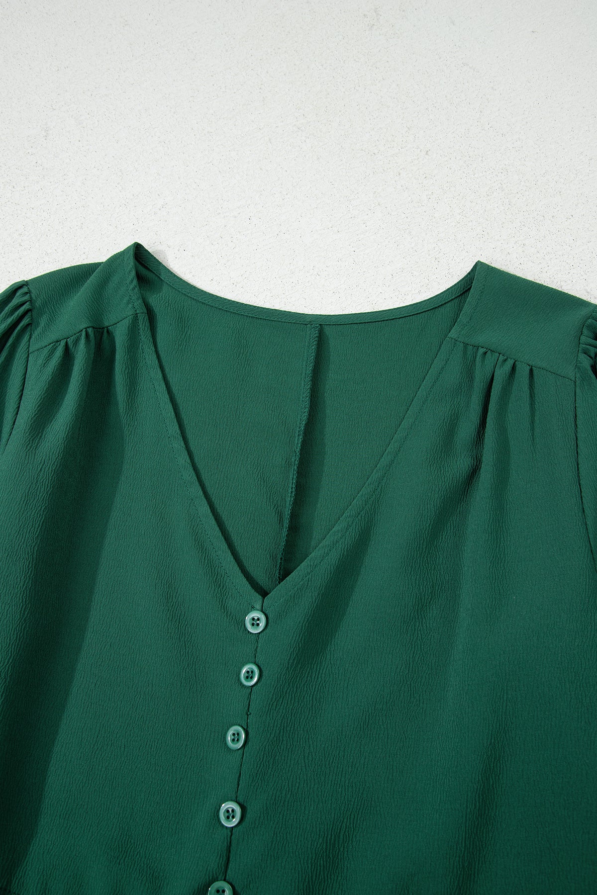 Blackish Green Solid Long Sleeve Button V Neck Tiered Maxi Dress