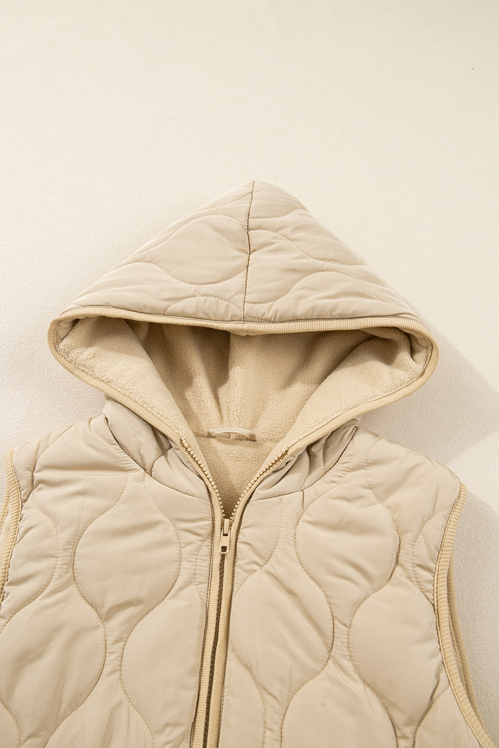 Pale Khaki Quilted Padded Casual Winter Jacket Vest with Fleece Lining