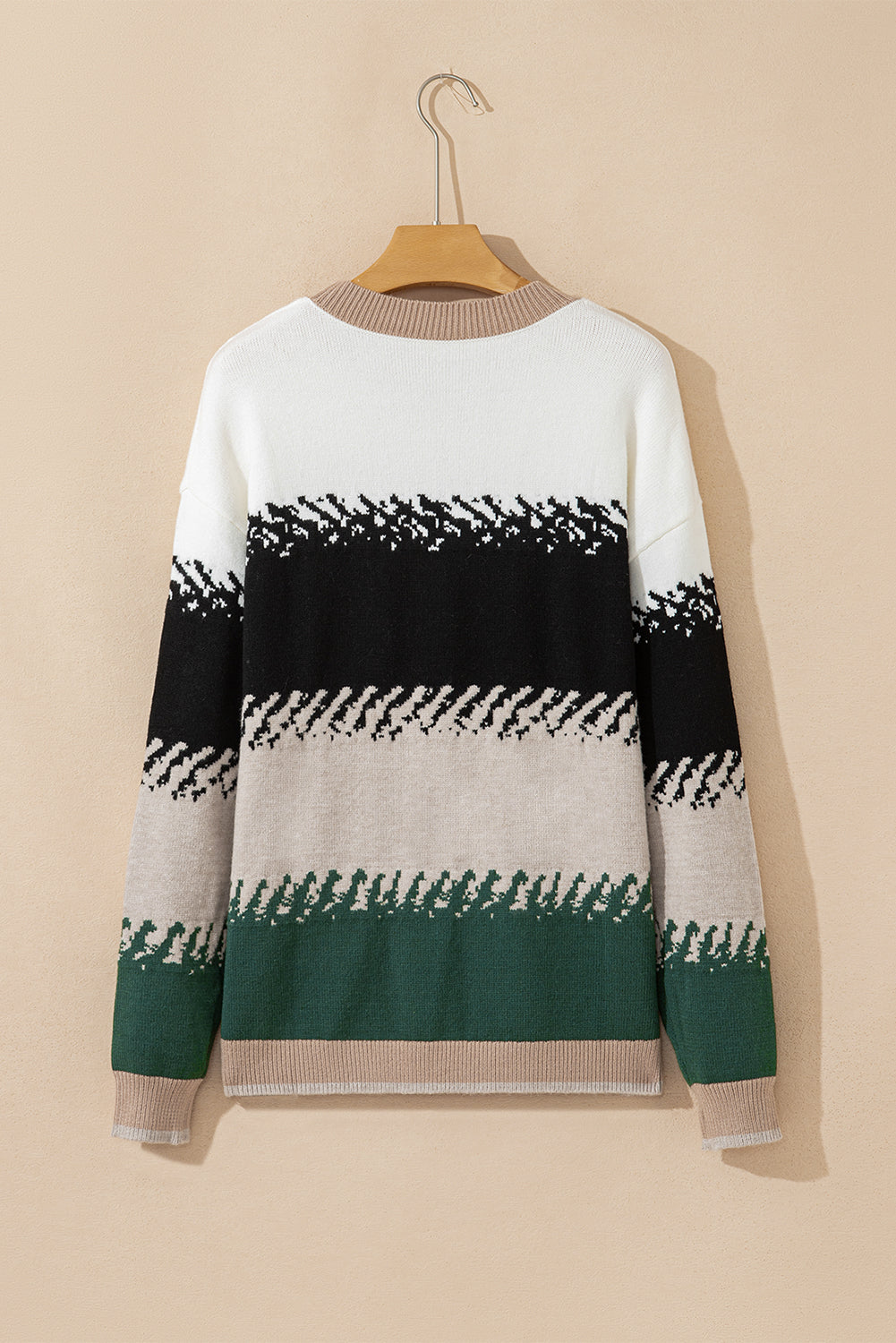 Black Stylish Color Block Pattern Drop Shoulder Sweater