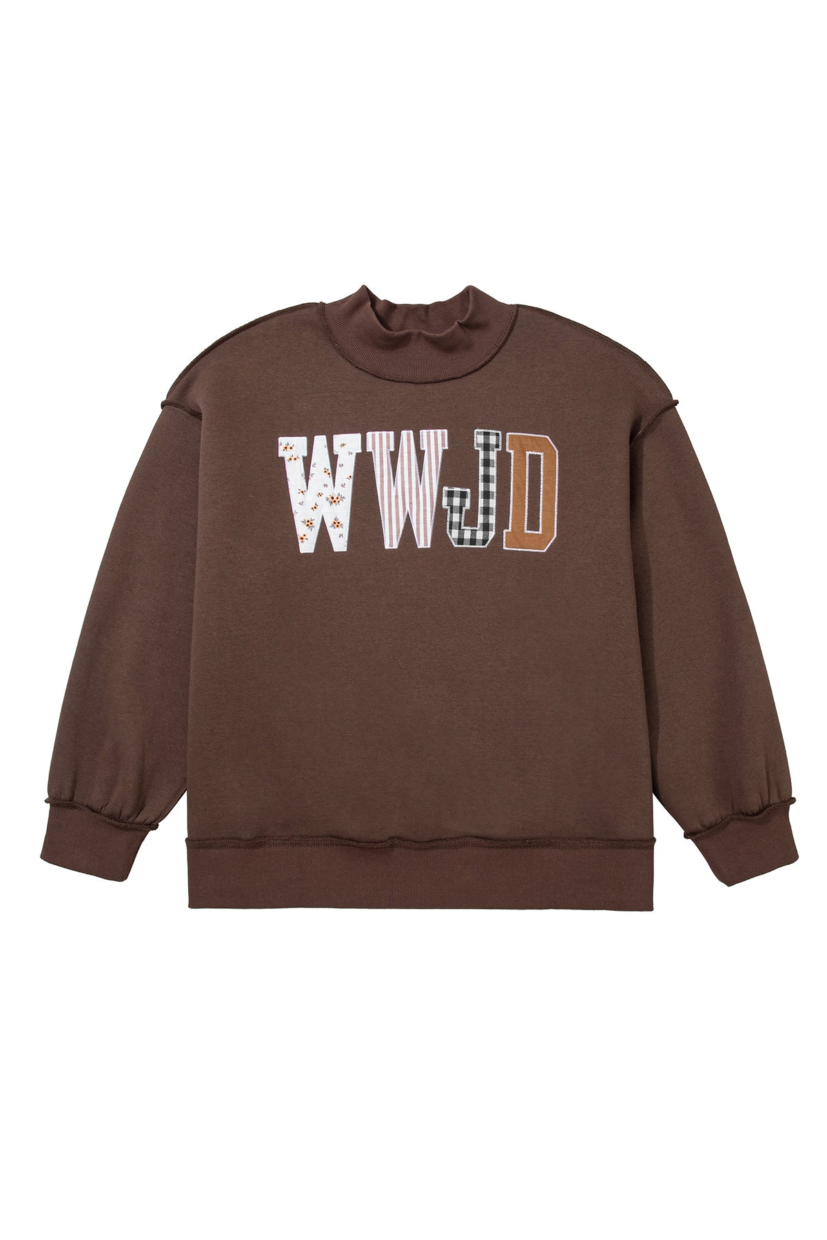 Gray WWJD Mix Pattern Letter Graphic Exposed Seam Loose Plus Size Sweatshirt