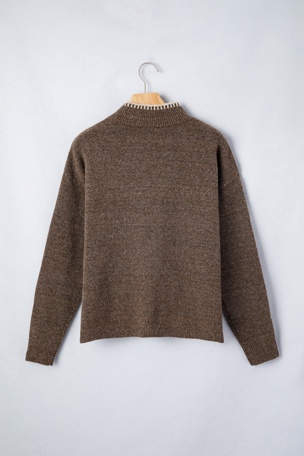 Chicory Coffee Floral Print Mock Neck Long Sleeve Sweater