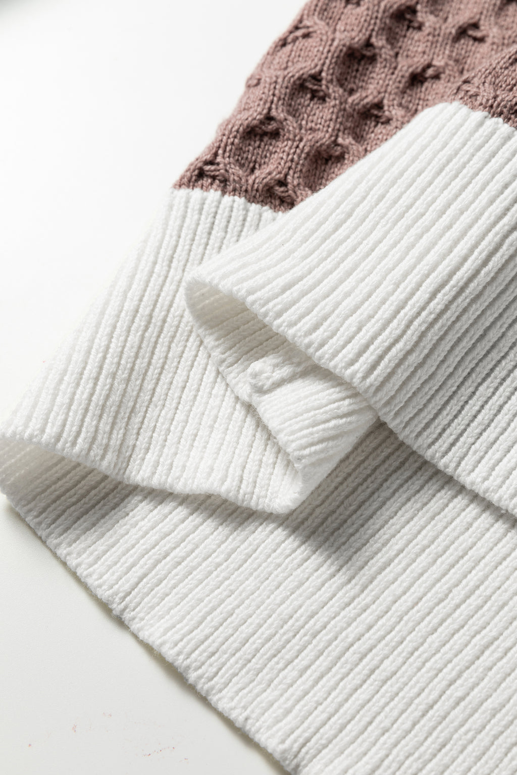 Brown Mixed Texture Knit Striped Color Block Loose Sweater
