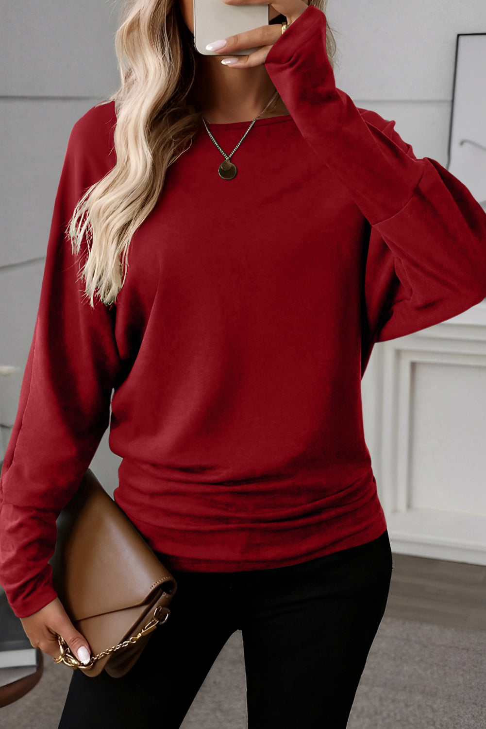 Four Leaf Clover Solid Color Extended Cuffs Long Sleeve Top