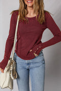 Burgundy Exposed Seam Ribbed Long Sleeve Top