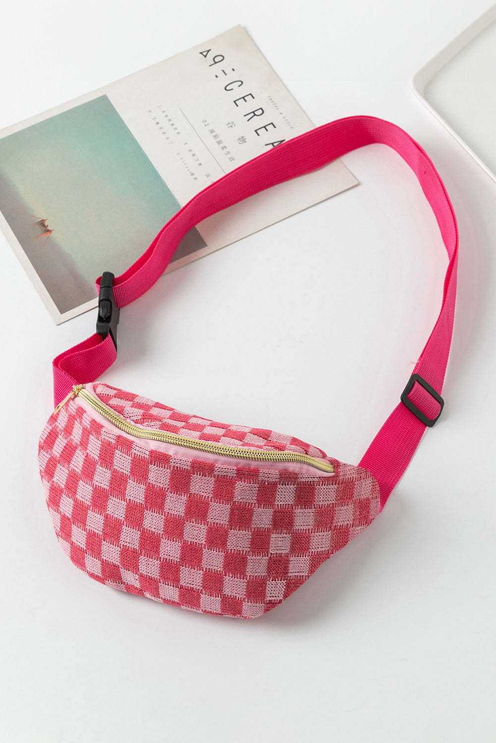 Rose Red Checkered Pattern Crossbody Sling Bag