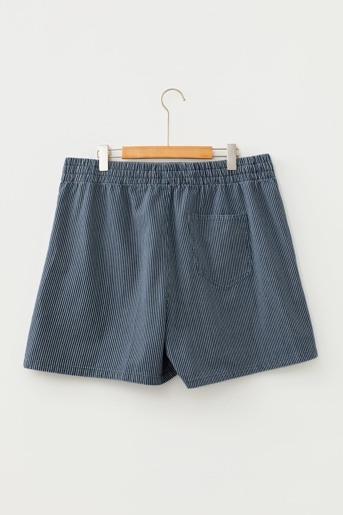 Sky Blue Stripe Plus Size Contrast Drawstring Elastic Waist Denim Shorts