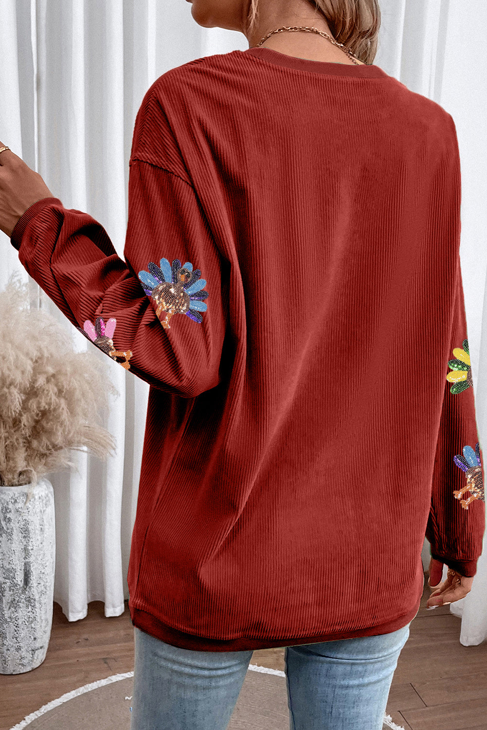 Racing Red Turkey Graphic Corded Baggy Sweatshirt